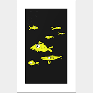 School of fish with yellow fish Posters and Art